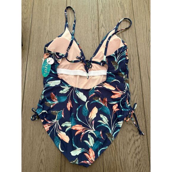 NWT Womens  Floral One-Piece Swimsuit With Adjustable Straps & Removable Cups - - Picture 2 of 9